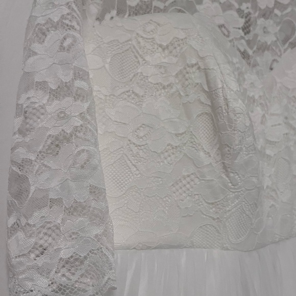 Beautiful Ivory Lace & Tulle Beaded Sash A-Line Wedding Dress sz.18 - Picture 11 of 13